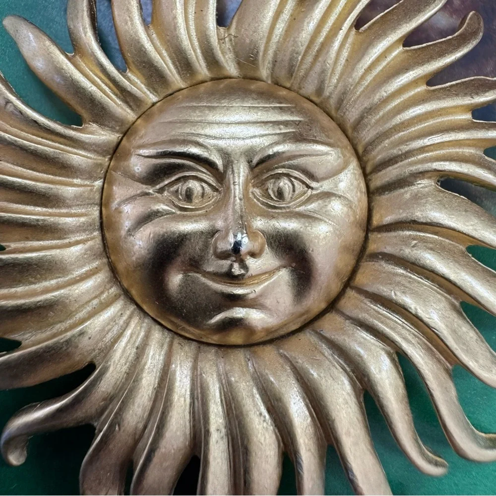 Monet Vintage Celestial Sun Face Matte Gold Brooch Pin